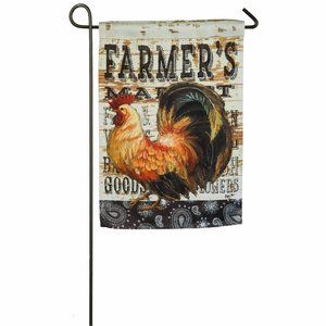 Rooster Garden Flag Double-Sided Hen Chicken Bird Shiplap Farmers Market 12.5x18
